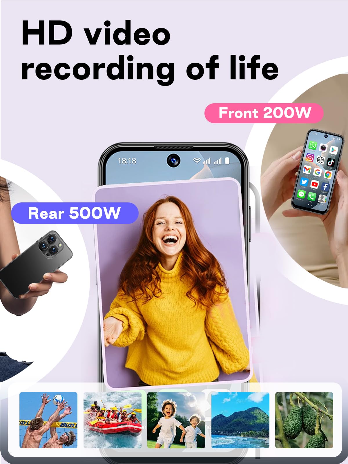 Smartphone mini, schermo HD da 3,88 pollici, doppia SIM con doppia standby,riconoscimento facciale Face ID, adatto per i bambini e gli studenti come telefono di backup, senza blocco (Blu-3G)