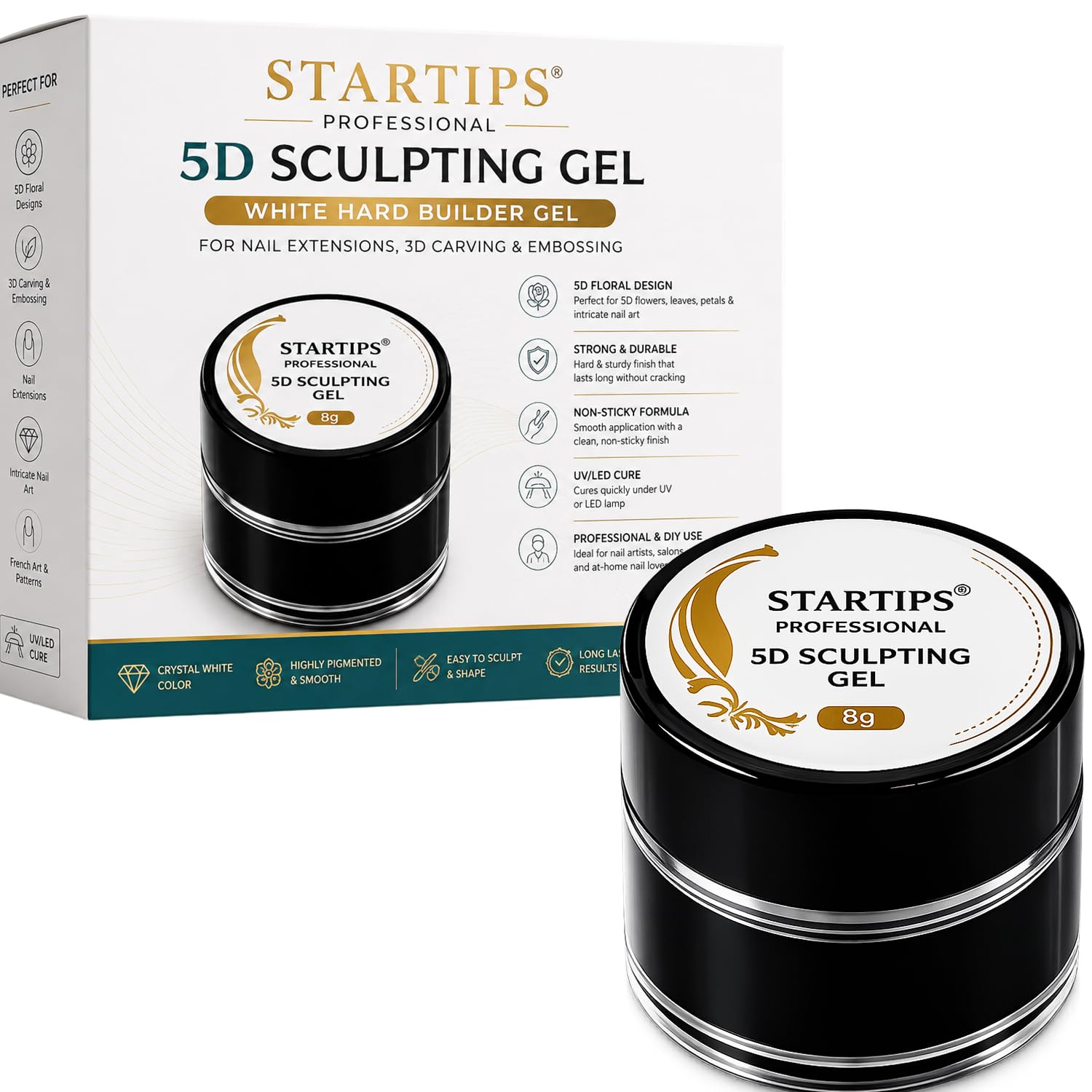 5D Sculpting Gel for Nail Art, 8g | White Hard Builder Gel for Nail Extensions, 3D Carving & Embossing | Non-Sticky UV/LED Nail Gel for 5D Floral Designs, Professional & DIY Use-image-19