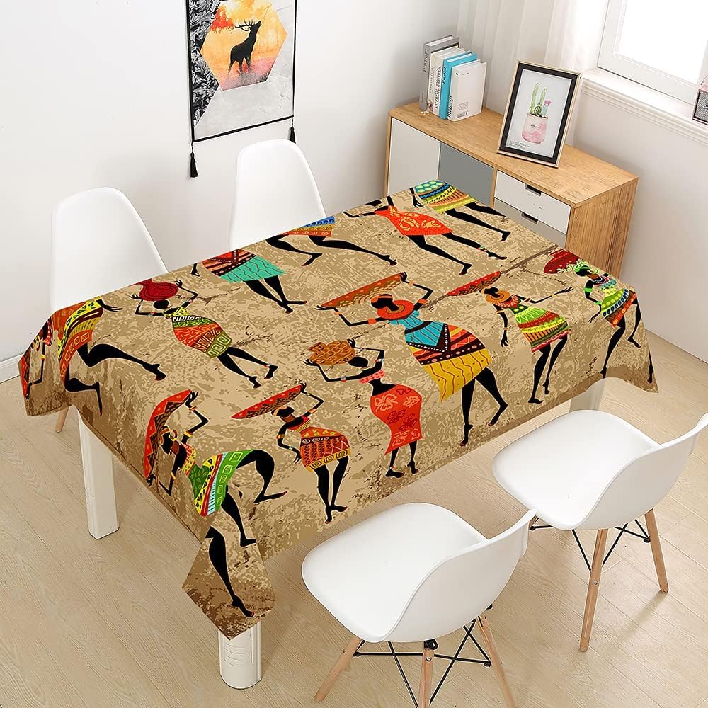 Tovaglia Antimacchia 300x140 cm Rettangolare Modelli Africani Tovaglie Impermeabile 3 Metri Copritavolo Poliestere Protezione Tavolo Tribù Etnica Retrò, per Feste (12-14 Posti) a-58