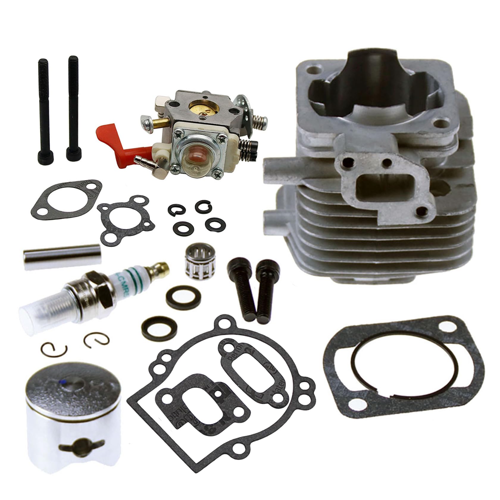 FLMLF 29CC Engine 2 Bolt Cylinder Head + Carburetor Kit for 1/5 HPI ROFUN ROVAN KM BAJA FG Losi 5ive T GoPed RedCat Rc Car Parts (Red)