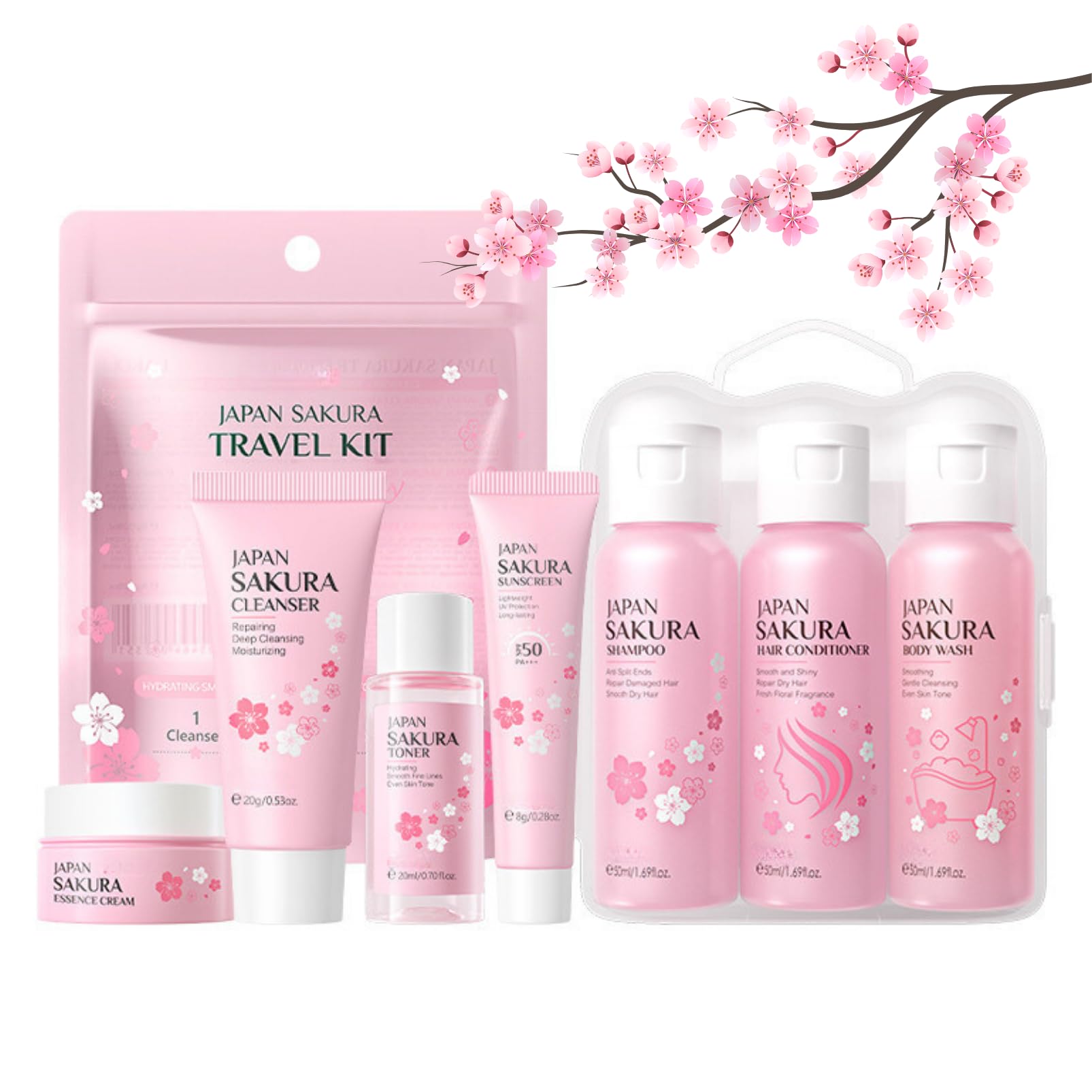 Japan Sakura Skin Care Set Facial Cleanser Face Cream Toner Eye Cream Essence Sakura Skincare Kit Skin Care Products Full Set - View #5