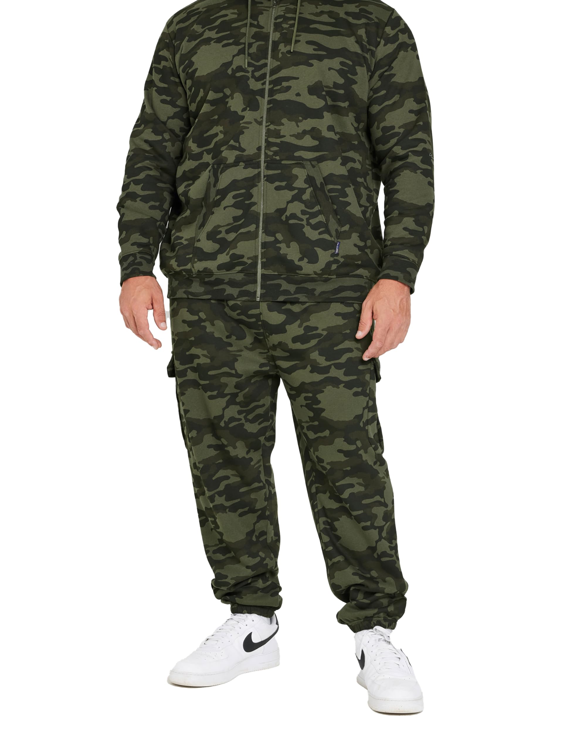 Badrhino Men's Green Big & Tall Camo Print Cargo Joggers - Plus Size Curve