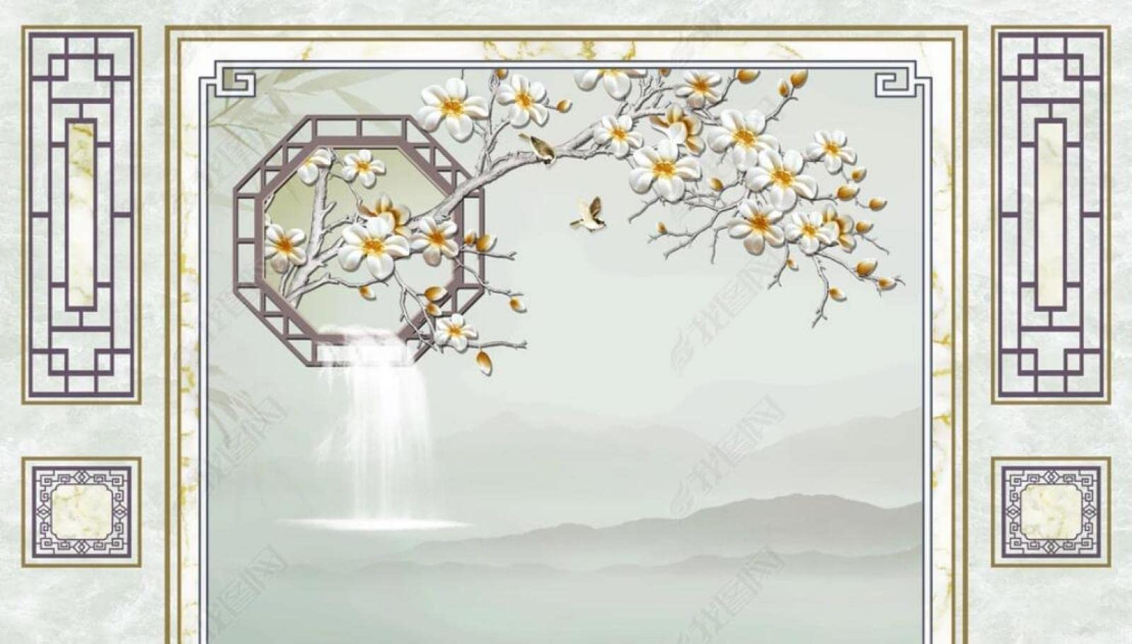 Papier peint panoramique fleurs de magnolia en relief 3D 350x250cm pour salon