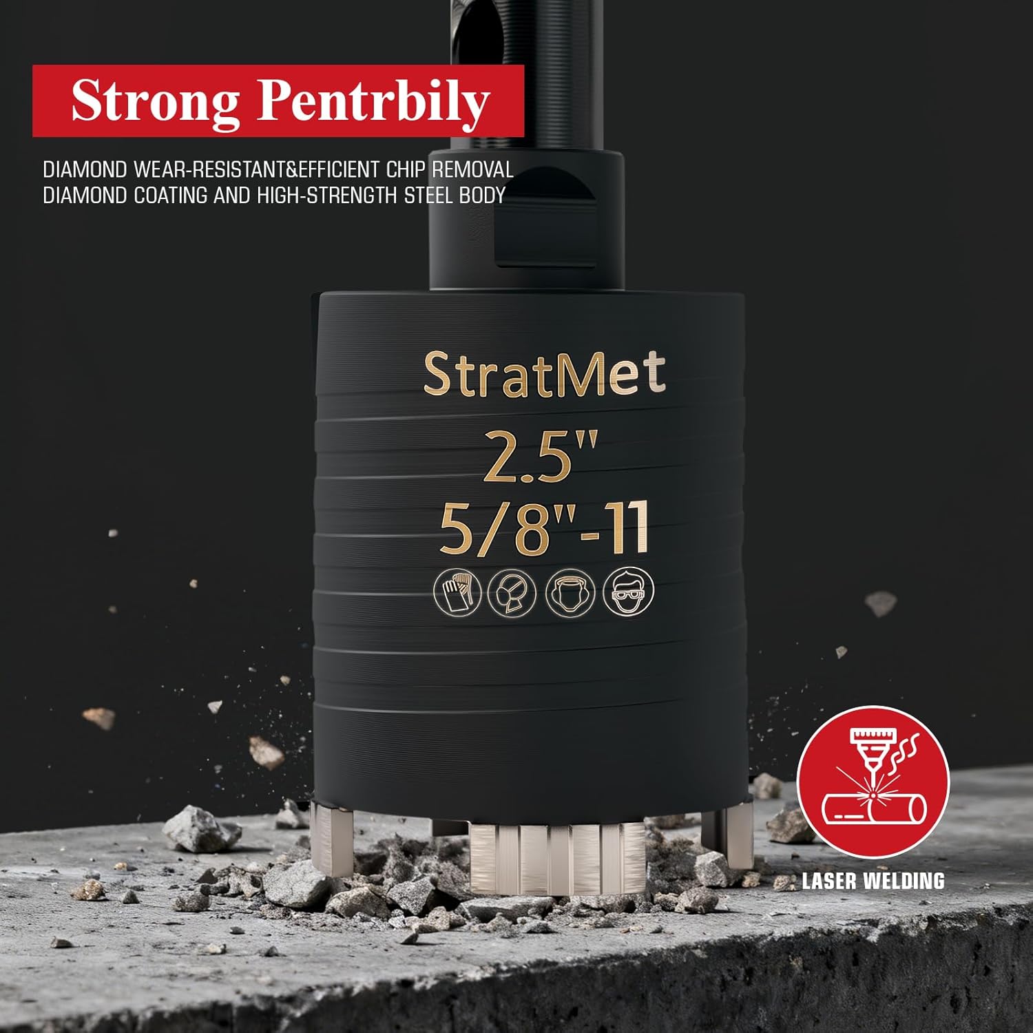 2.5" Dry Core Drill Bit with Pilot Bit & 1 Pcs SDS Plus Adapter, 3" Drilling Depth, 5/8"-11 Thread Diamond Core Bits Turbo Laser-Welded Segments for Concrete, Brick, Block, Stucco and Masonry