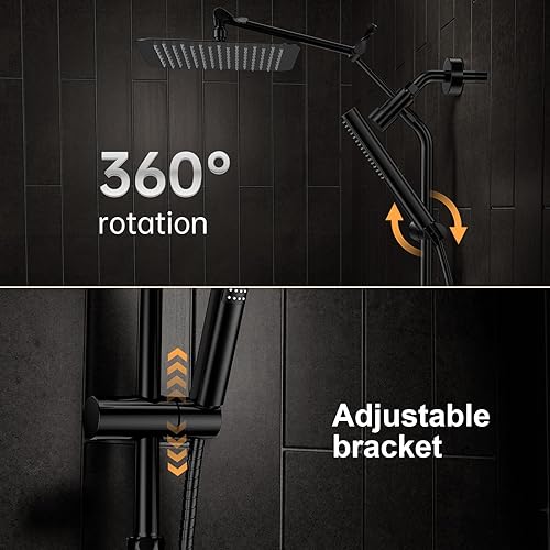 Miniatura 3 de Veken Lujoso cabezal de ducha de lluvia de metal de 10 pulgadas con combo de rociador de mano, cabezales de ducha cuadrados de lluvia de alta