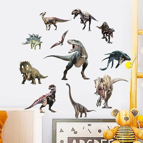 Miniatura 5 de Calcomanías de pared de dinosaurio, despegar y pegar, decoración de pared de dinosaurio extraíble para niños, dormitorio, guardería, sala de juegos,