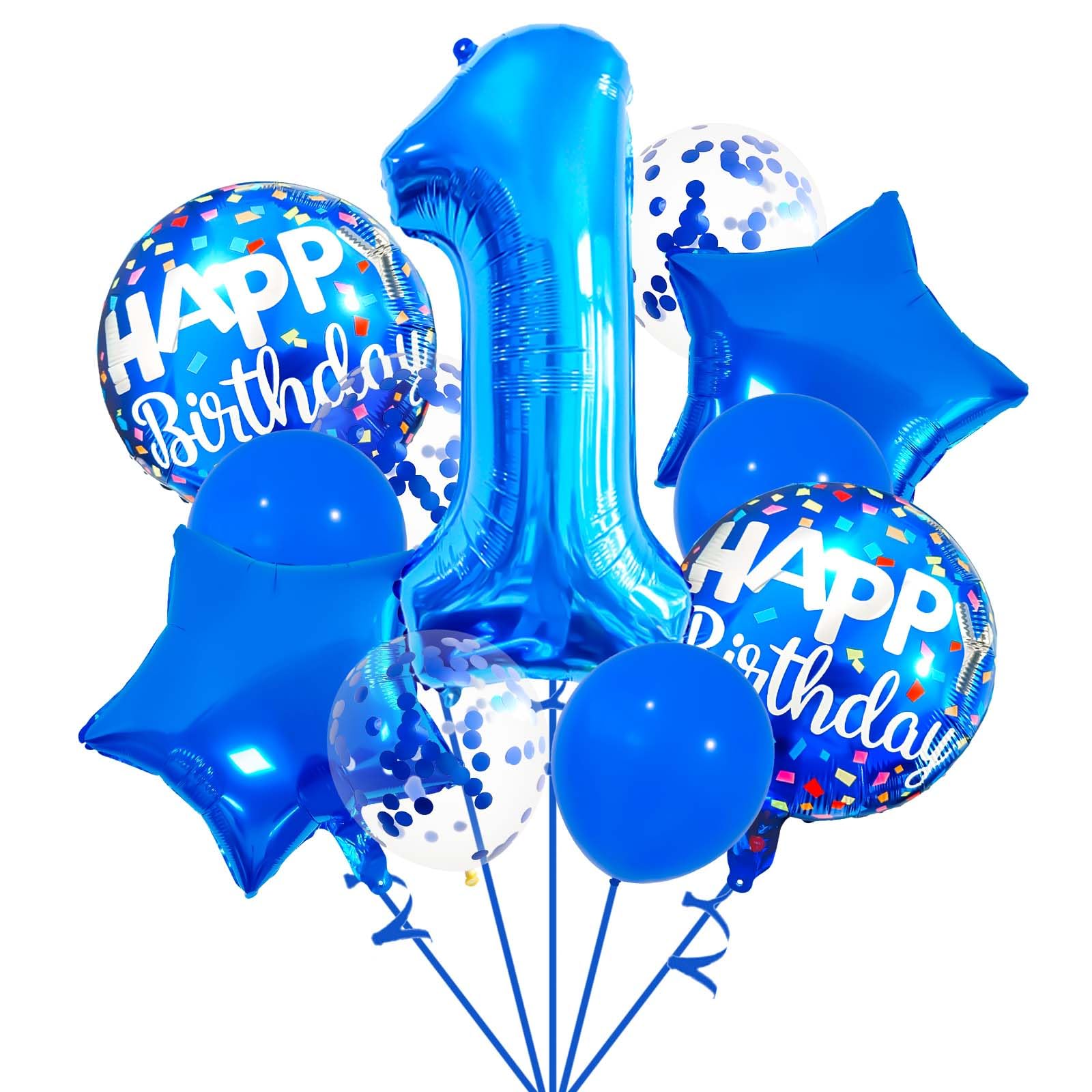 32 Inch 1 Balloon Number, Dark Blue Balloon, Blue Confetti Latex Balloon Foil Number 1 Balloons for Anniversary Supplies Kids Birthday Party Banquet