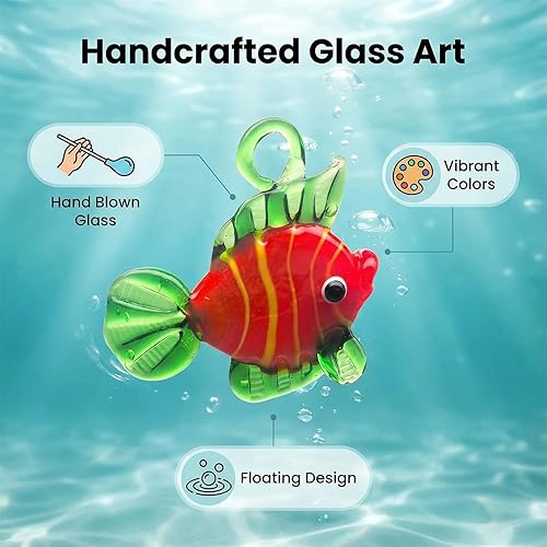 Miniatura 2 de Figuras de peces de vidrio soplado a mano con flotadores, juego de 3 pequeños animales marinos tropicales decorativos (A)