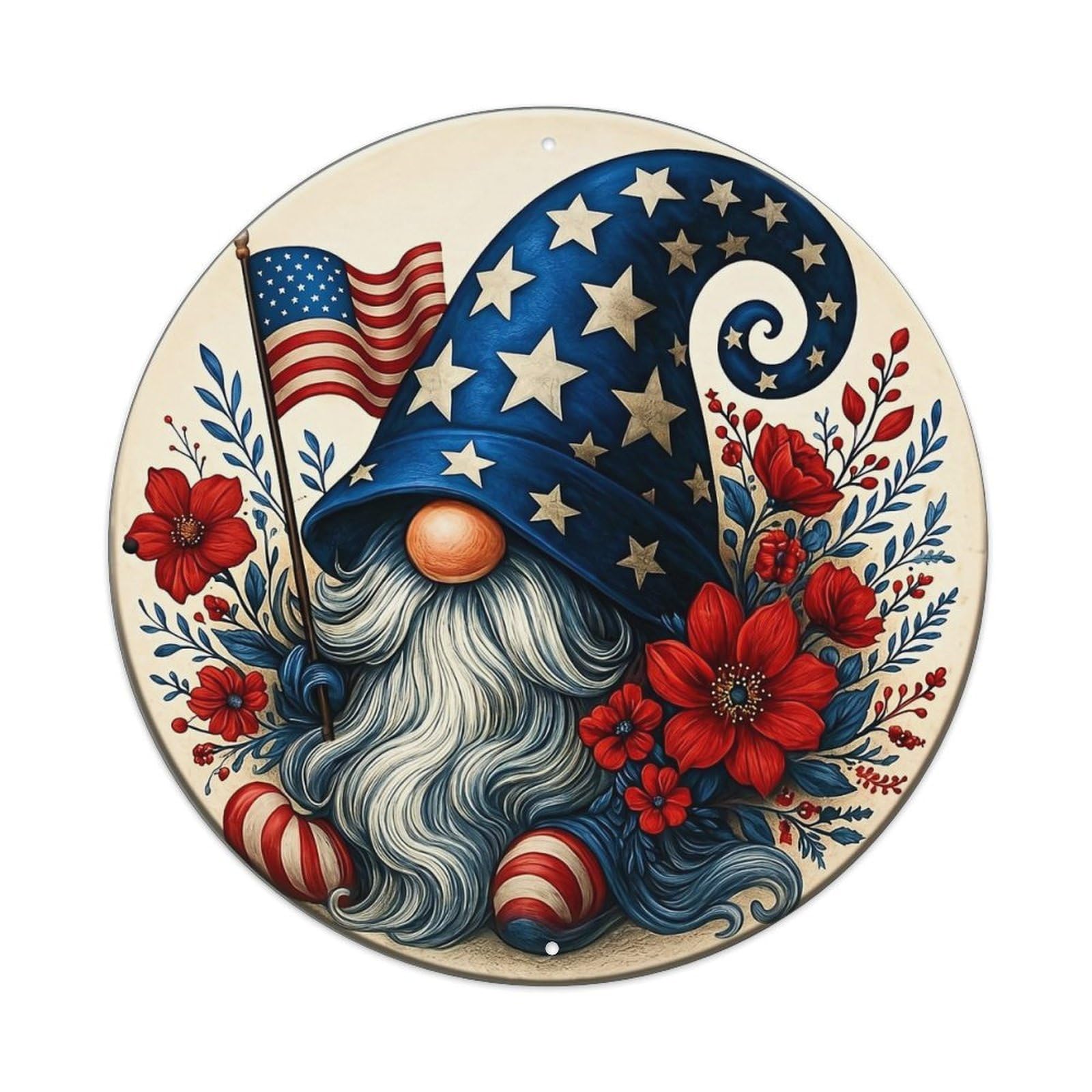 Jdyansheng Vintage Patriotic Gnome With Stars Flowers Tin Sign Metal Poster Metal Signs For Home Man Cave Bar Cafe Kitchen Laundry Room Wall Decorations 8X8 Inches