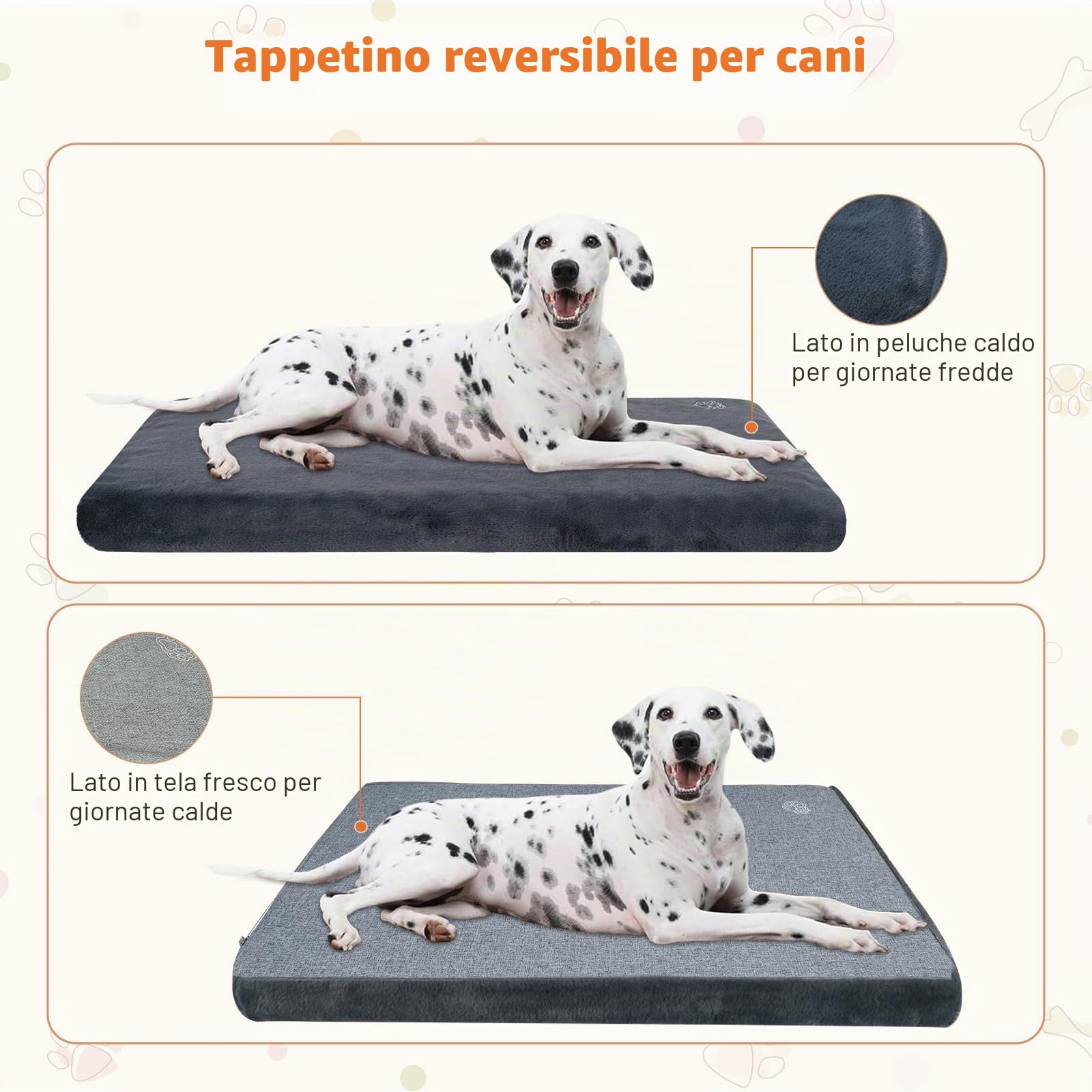 EMPSIGN Cuscino per cani reversibile (freddo e caldo), tappetino per cani di grandi taglia impermeabile (119 x 74 x 7,6 cm), letto per cani in schiuma ad alta densità, materasso per cani con fodera