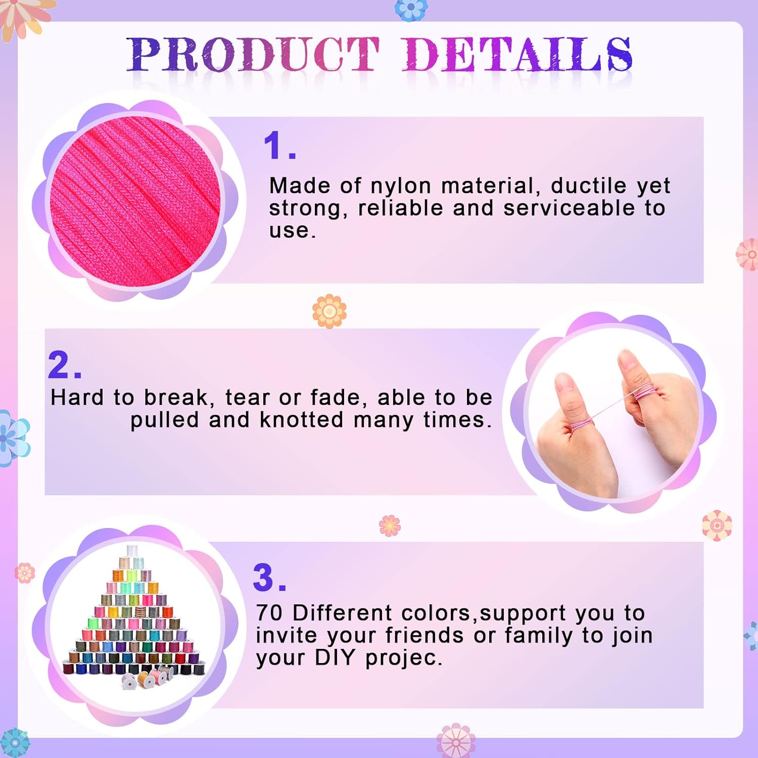 70 Rolls Nylon String for Bracelets 70 Colors Chinese Knotting Cord 0.8mm Nylon Trim Cord Beading String Thread for Kumihimo Jewelry Making Friendship Necklace Macrame DIY Craft, 1540 Yards Total - Image 4