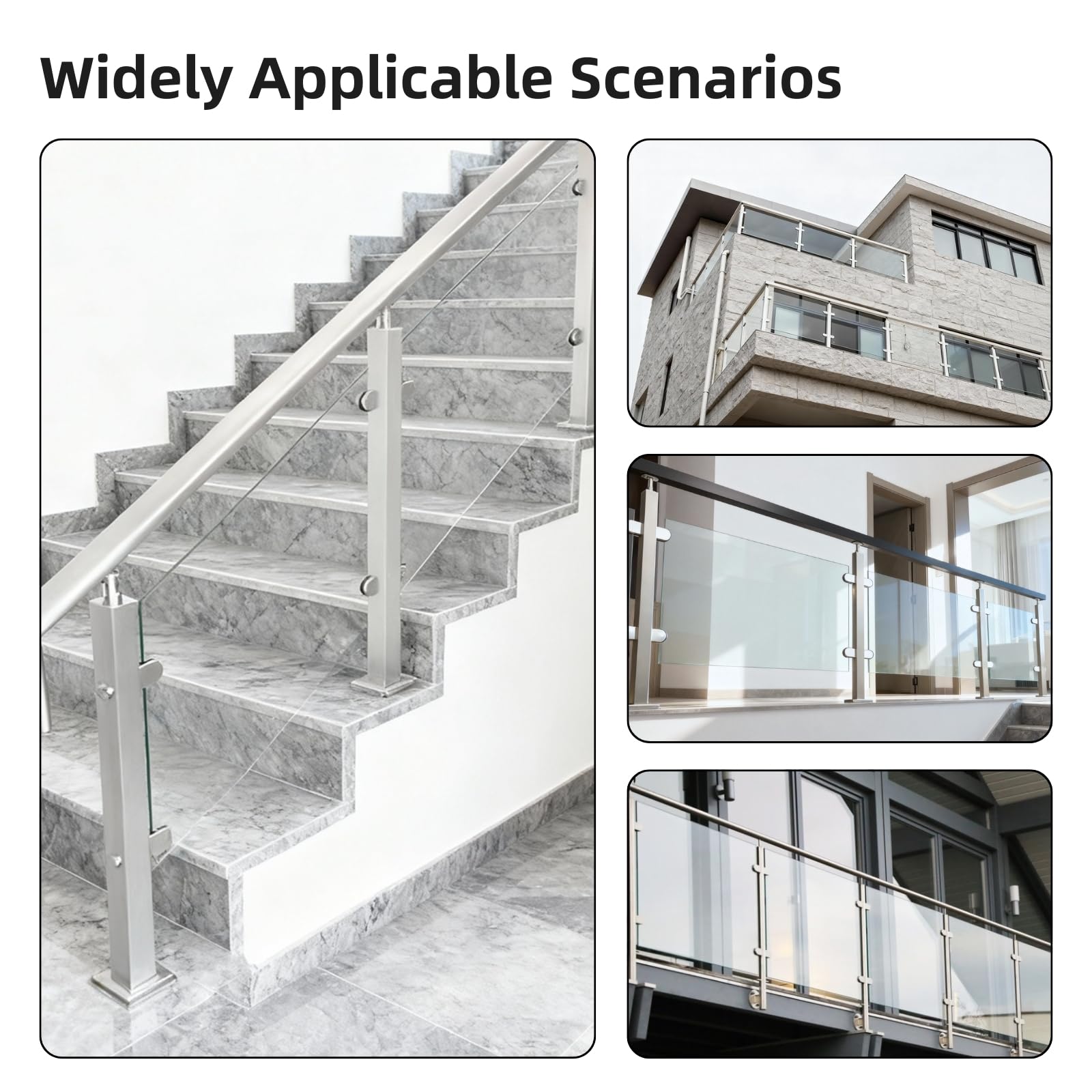 Abrazaderas de Vidrio de Acero Inoxidable 304 Abrazadera de Clip de Cristal Soporte de Vidrio Ajustable Abrazaderas de Acero Inoxidable para Sujetar Barandilla Escalera Baño Para 8-10mm Cristal