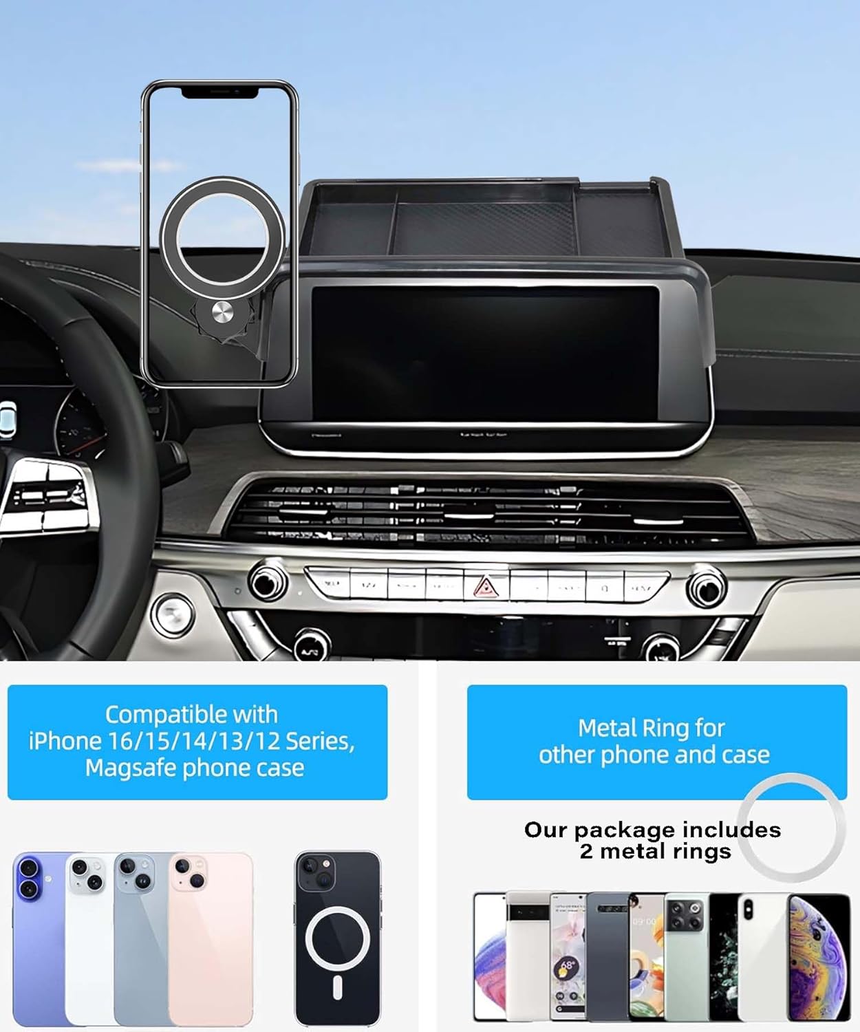 Car Phone Holder for KIA Telluride 2020 2021 2022 Accessories Apply to 10.25 Inch Screen Fixed Clip Magnetic Cell Phone Mount Hands-Free 360 Degree Rotation with Dashboard Storage Tray