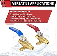 Vista 4 de Paquete de 2 EFIELD Válvula de bola de latón de cierre completo de puerto completo de expansión de Pex A de 1/2 pulgada con oreja caída, rojo