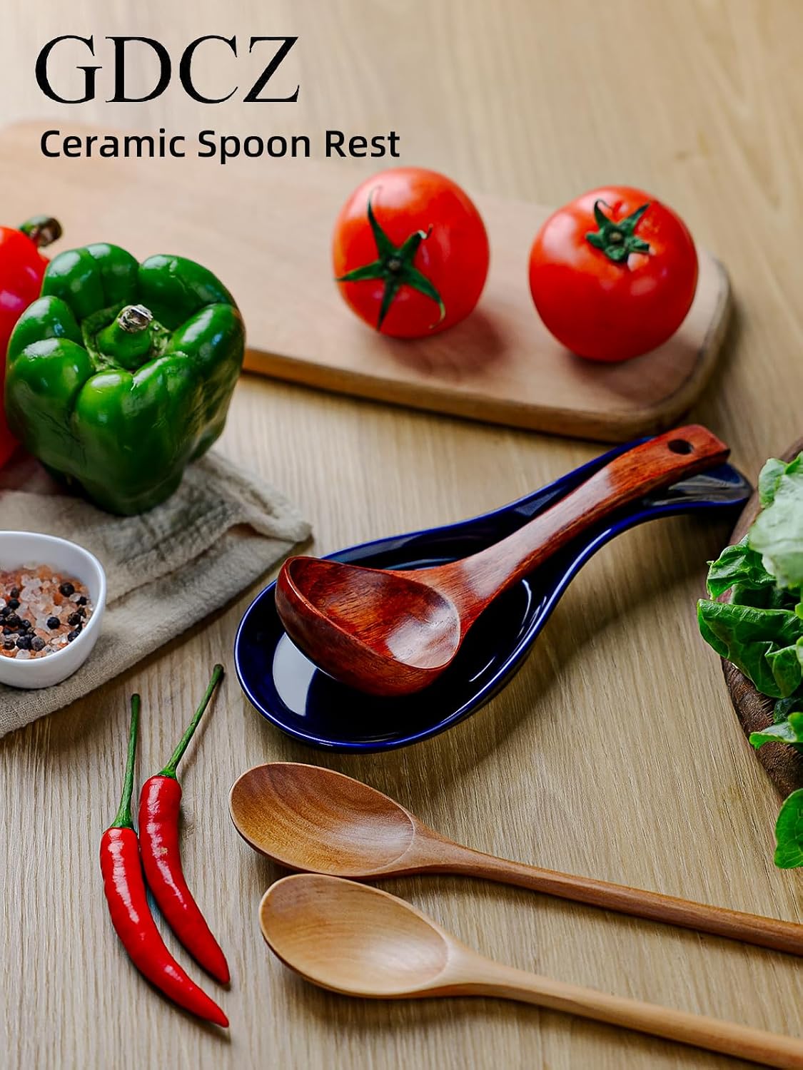 GDCZ Large Porcelain Spoon Rest for Kitchen Stove Top, Navy