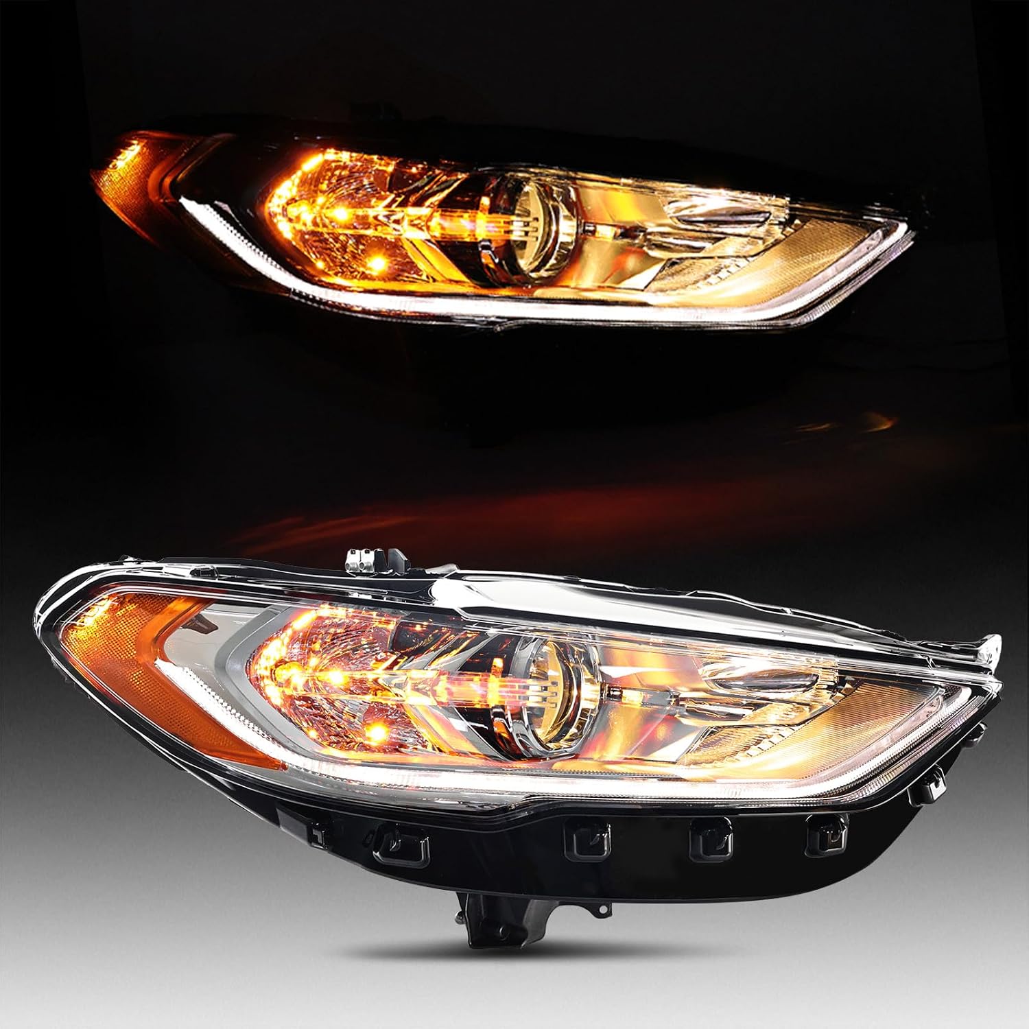 Headlights Headlamps Assembly with bulb fit for 2017 2018 2019 2020 Ford Fusion Front Bumper Headlamp Headlight, Replace for FO2503350 HS7Z13008H(Right Passenger Side)