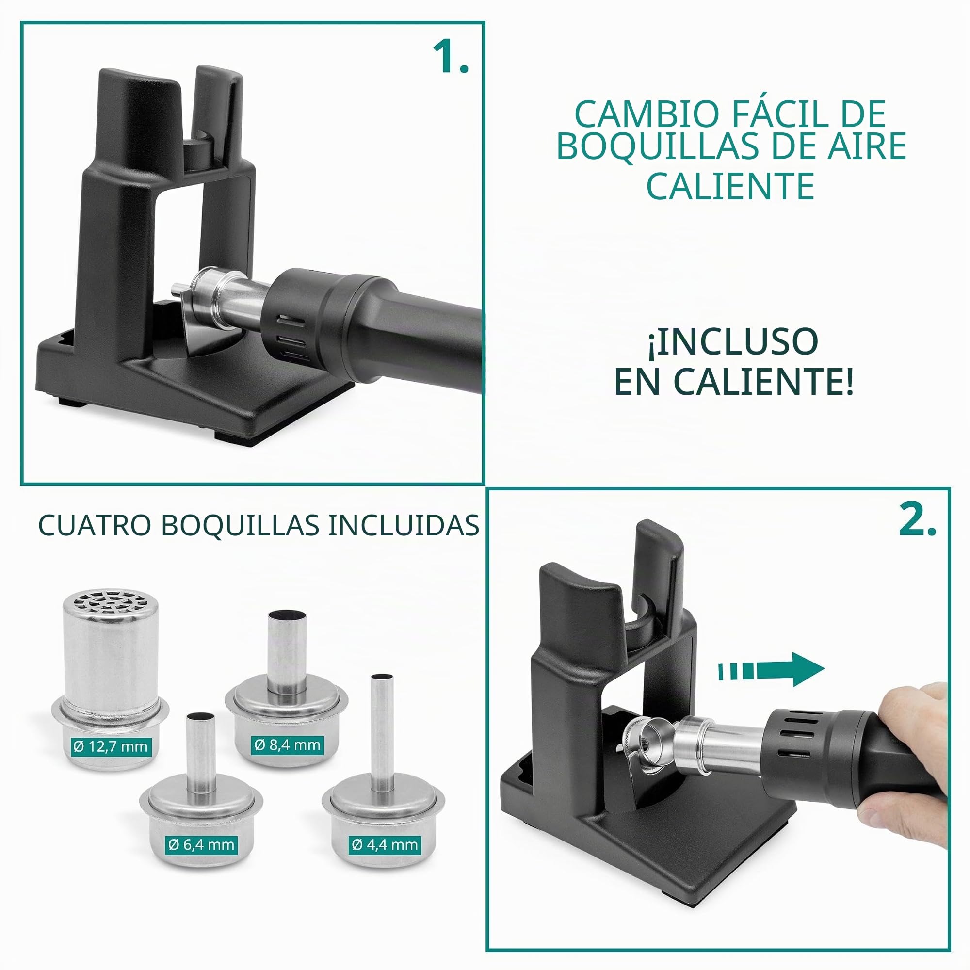 QUICK 861DW - Estación de soldadura profesional de aire caliente (1000 W/rango de temperatura de 100 – 500 °C, aire caliente 120 L/min, estación de trabajo SMD, función de calibración, modo de espera,