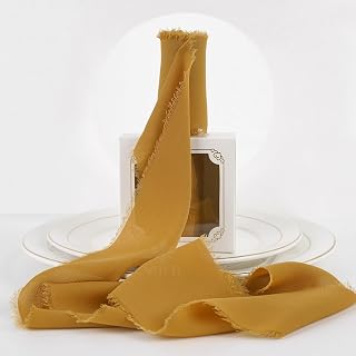 MEEDEE Ginger Yellow Chiffon Ribbon - 3 Inch Frayed Silk Fringe Ribbons for Crafts, Flower Bouquets, Wedding Favors - 2 Rolls 10 Yards