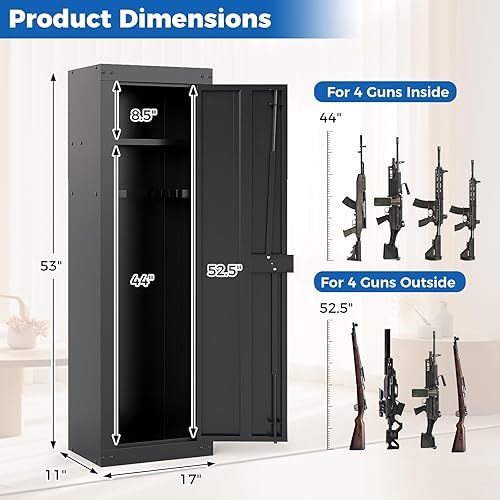 Miniatura 3 de Caja fuerte para 8 armas, gabinete de seguridad para rifles y pistolas del hogar, gabinete de pistola de acceso rápido con estante de almacenamiento