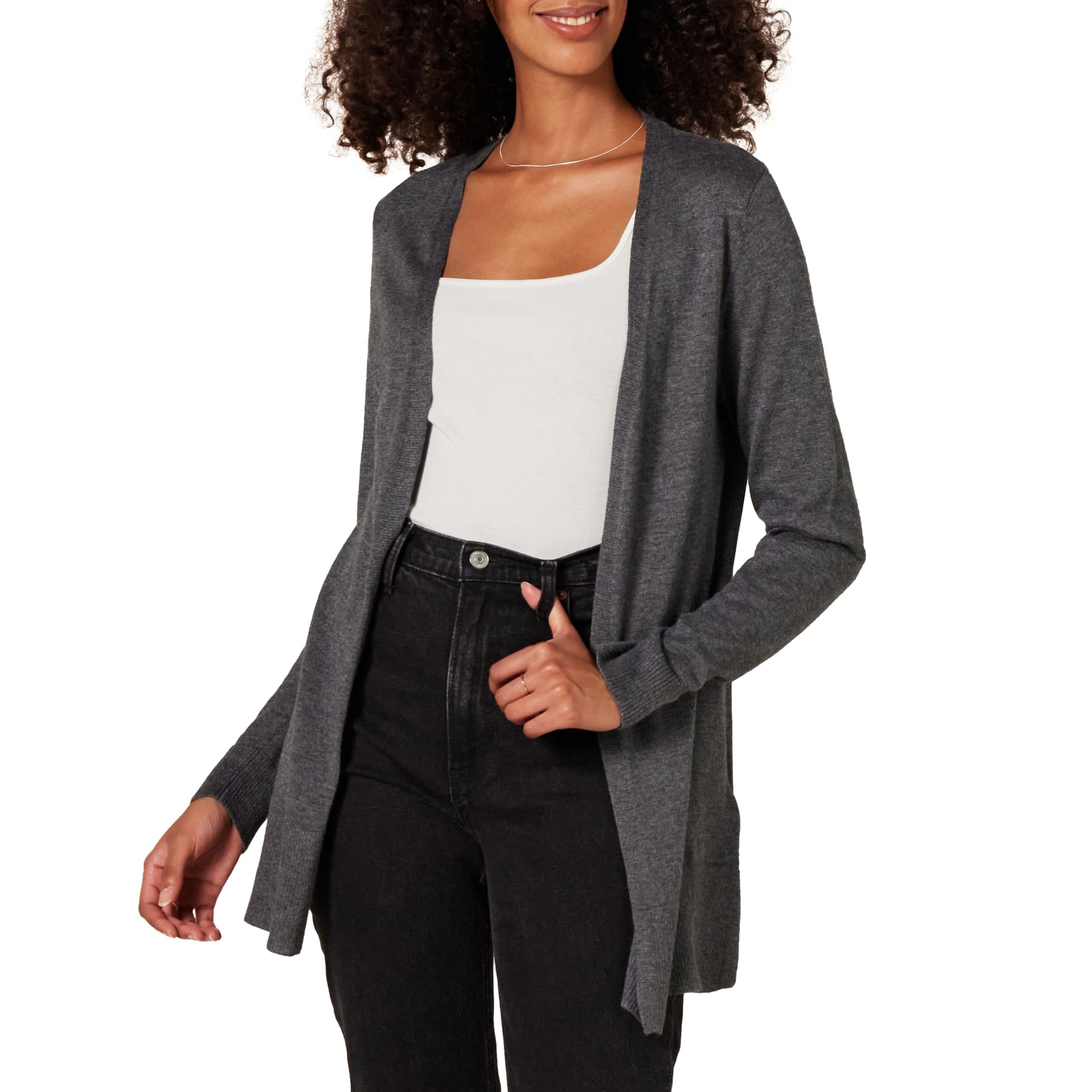 Amazon Essentials Women's Lightweight Long Sleeve Open-Front Cardigan Sweater (Available in Plus Size), Charcoal Heather, 1X