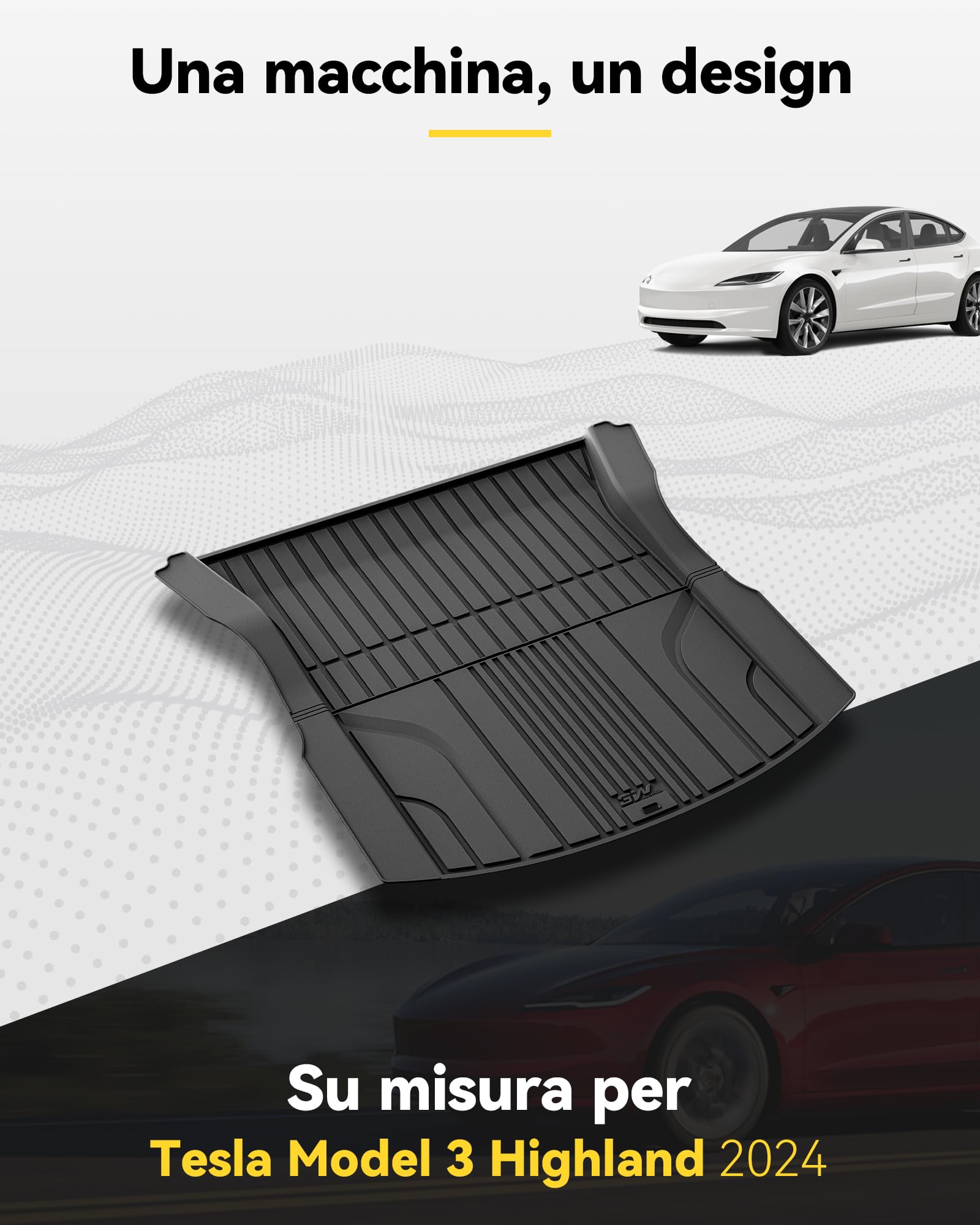 3W Tappetino Bagagliaio Compatibile con Tesla Model 3 2023-2025 2026 Highland, Impermeabile e Facile da Pulire, Vasca Baule su Misura per la Protezione del Bagagliaio Posteriore in Thorex™