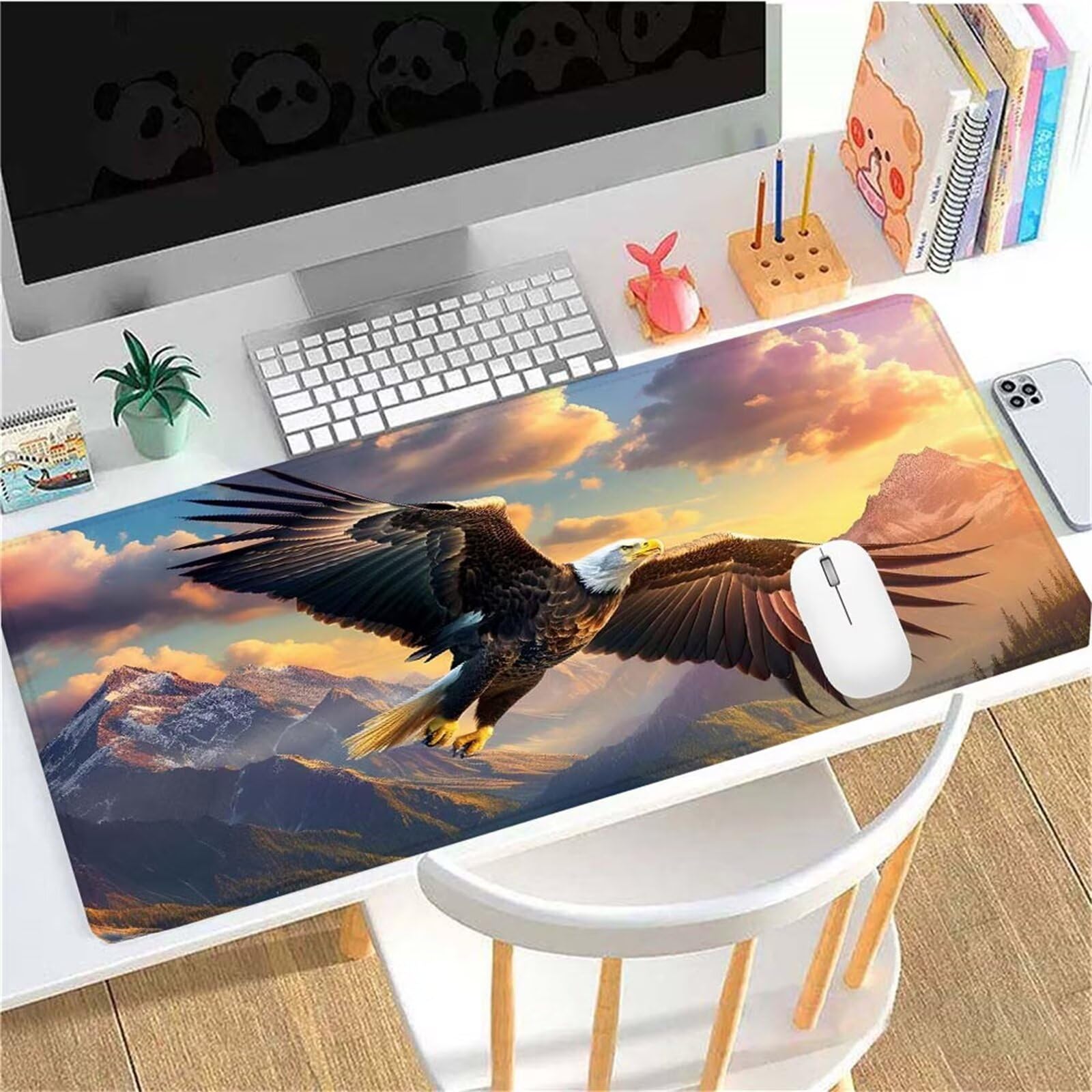 Alfombrilla Ratón Montaña Águila Alfombrilla Ratón XXL 1400x600x3mm Mouse Pad Resiste Salpicaduras, Extendida de Gran Tamaño con Bordes Cosidos, Mejora la Precisión y la Velocidad,Antideslizante y-419