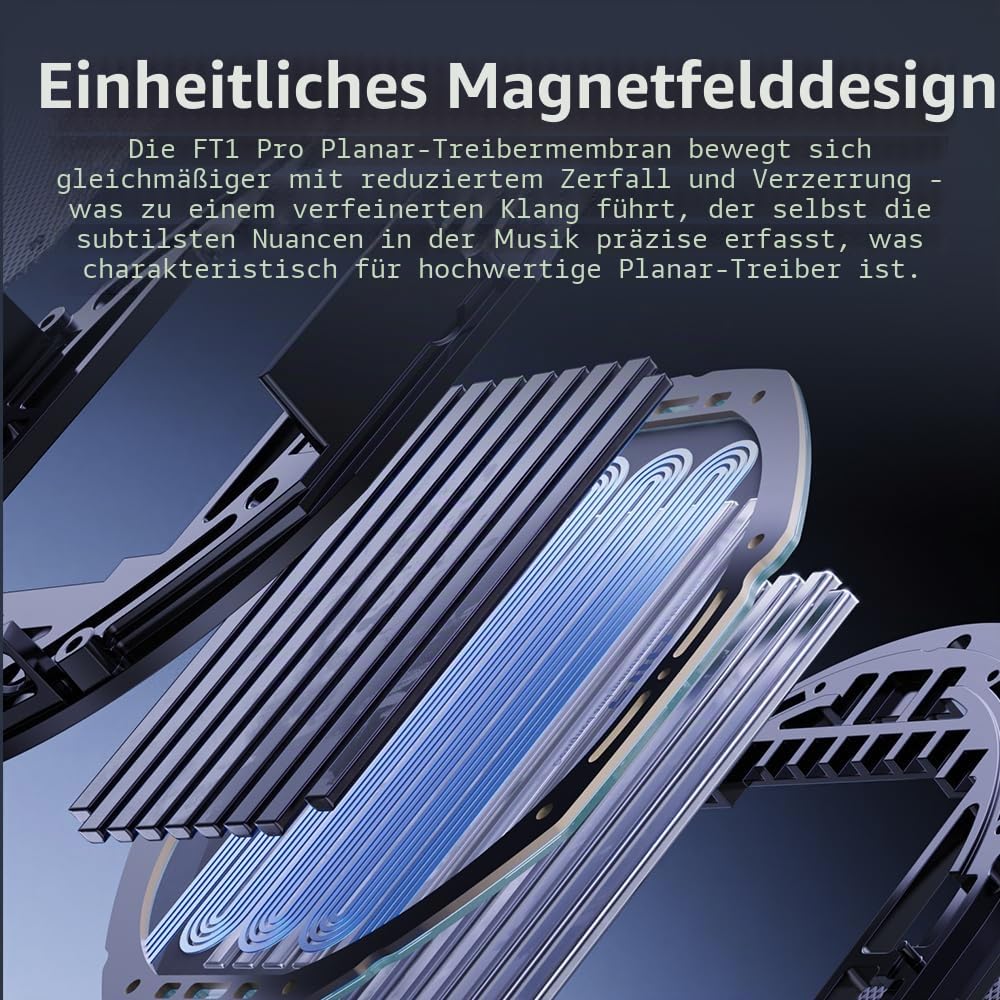 FiiO FT1 Pro Open-Back Planar Magnetic Wired Hi-Fi Kopfhörer für Zuhause, Studio, Aufnahme, hohe Empfindlichkeit (Schwarz)