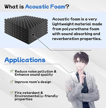 Arrowzoom 12-Pack Acoustic Foam Panels 19.6x19.6x1.1 in Black/Gray AZ1052 | Sound-absorbing foam helps control echo and reflections in recording studios, podcast rooms, gaming setups and theaters.