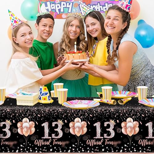 Miniatura 9 de 3 manteles de fiesta de cumpleaños 40 para mujeres, color oro rosa, suministros de fiesta de cumpleaños de 40 años, cubierta de mesa rectangular