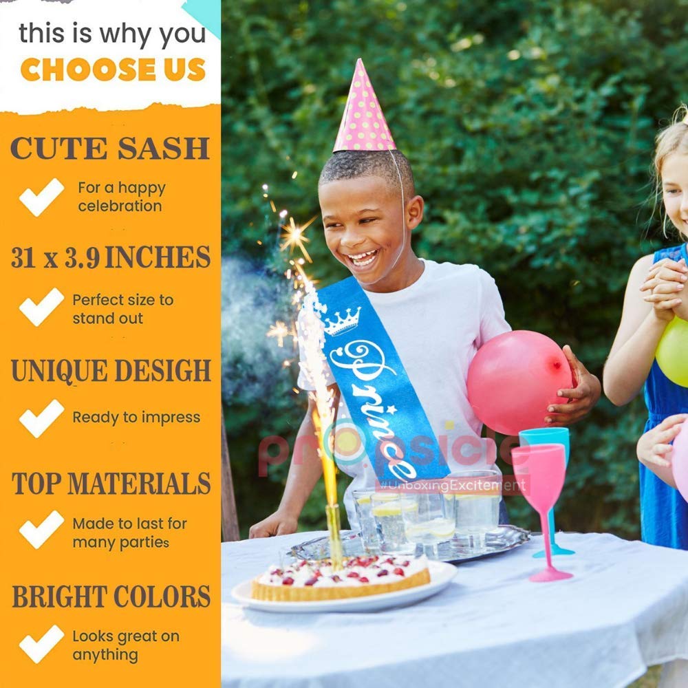 Propsicle Silk Prince Sash Blue Pack of 1 | Happy Birthday Party Decoration Boy Theme Crown - Image 4 thumbnail