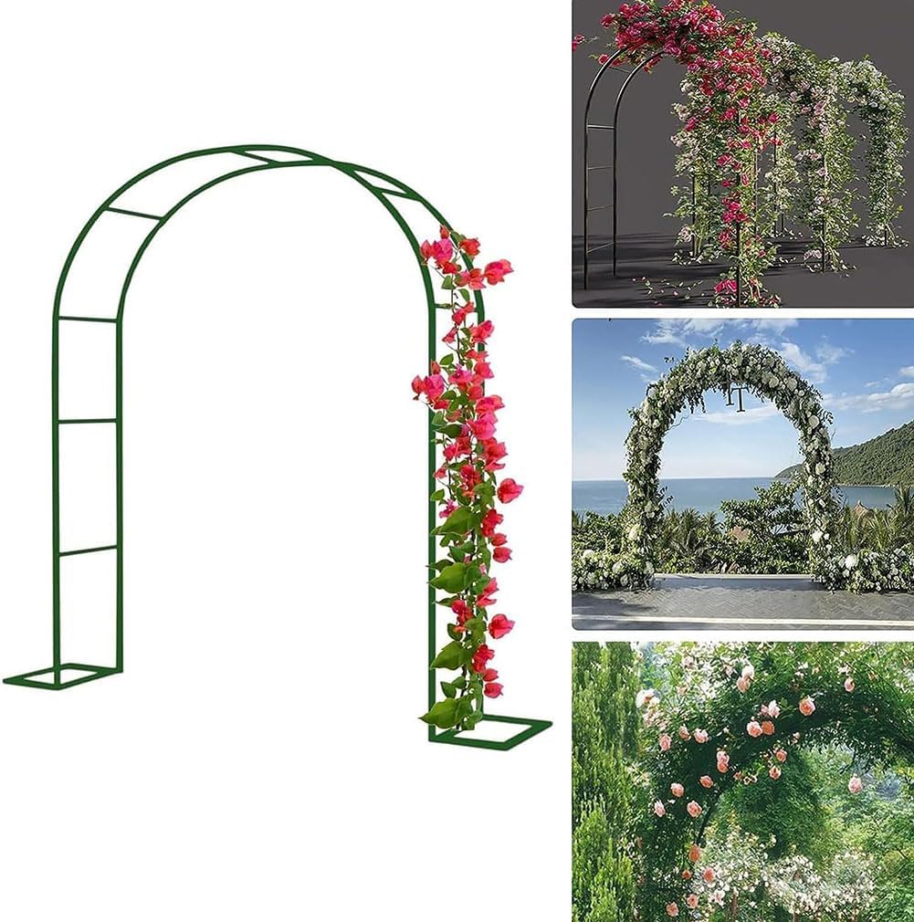 Outdoor Metal Arch Garden Arbor with Base 140Cm 180Cm 240Cm 300Cm Wide Black Trellis Various Archway Flowers Climbing Plant Lawn Backyard,Green,W3.5M*H2.2M