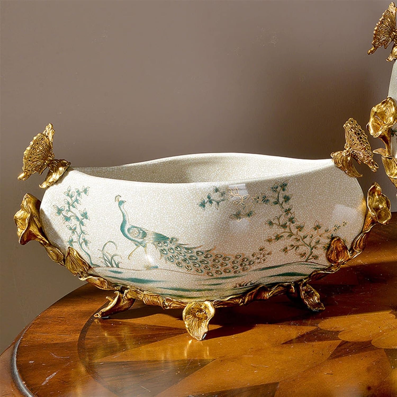 フルーツボウル セラミックフルーツボウル 中国風レトロ手描きフルーツ皿 ホームデコレーション 磁器象嵌銅工芸 キャンディボウル フル