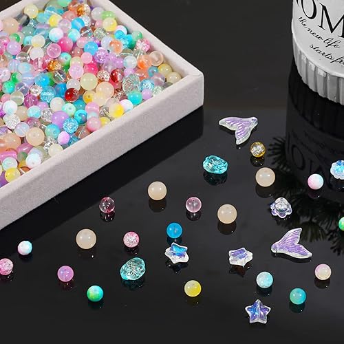 Miniatura 2 de Jmzothie 105 cuentas de vidrio, cuentas redondas pulidas multicolor sueltas, cuentas de cristal para hacer joyas, aretes, collares y manualidades
