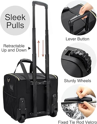 Miniatura 3 de MONSTINA Estuche de tren de maquillaje rodante, bolsa de peluquería de belleza profesional de cosméticos con correa para el hombro, Negro -, Estuche