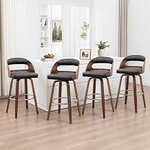 Kitchen Island Counter Stools, Walnut Bentwood Frame, 25" Seat Height | Full-Wrap Bentwood Frame, Walnut Finish, Ergonomic Curved Back, 360 Swivel, Faux Leather Upholstery, Supports Up to 330 lbs
