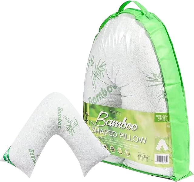 Lions Bamboo Pillow - Premium V Shaped Pregnancy Pillows for Sleeping, Non Allergy Orthopedic Memory foam Pillow with Removable Cover, Support V Pillow for Head Neck Back