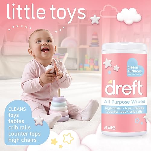Miniatura 3 de Dreft - Toallitas de limpieza suaves multiusos multiusos para juguetes de bebé, asiento de automóvil, silla alta y más, 70 unidades (paquete de 4)