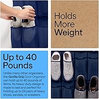 Vista 3 de GORILLA GRIP Organizador de zapatos sobre la puerta, 24 bolsillos grandes de malla transpirable, soporte de almacenamiento colgante que ahorra