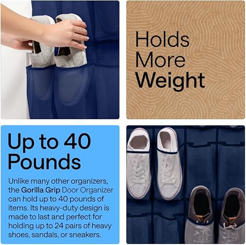 Miniatura 3 de GORILLA GRIP Organizador de zapatos sobre la puerta, 24 bolsillos grandes de malla transpirable, soporte de almacenamiento colgante que ahorra
