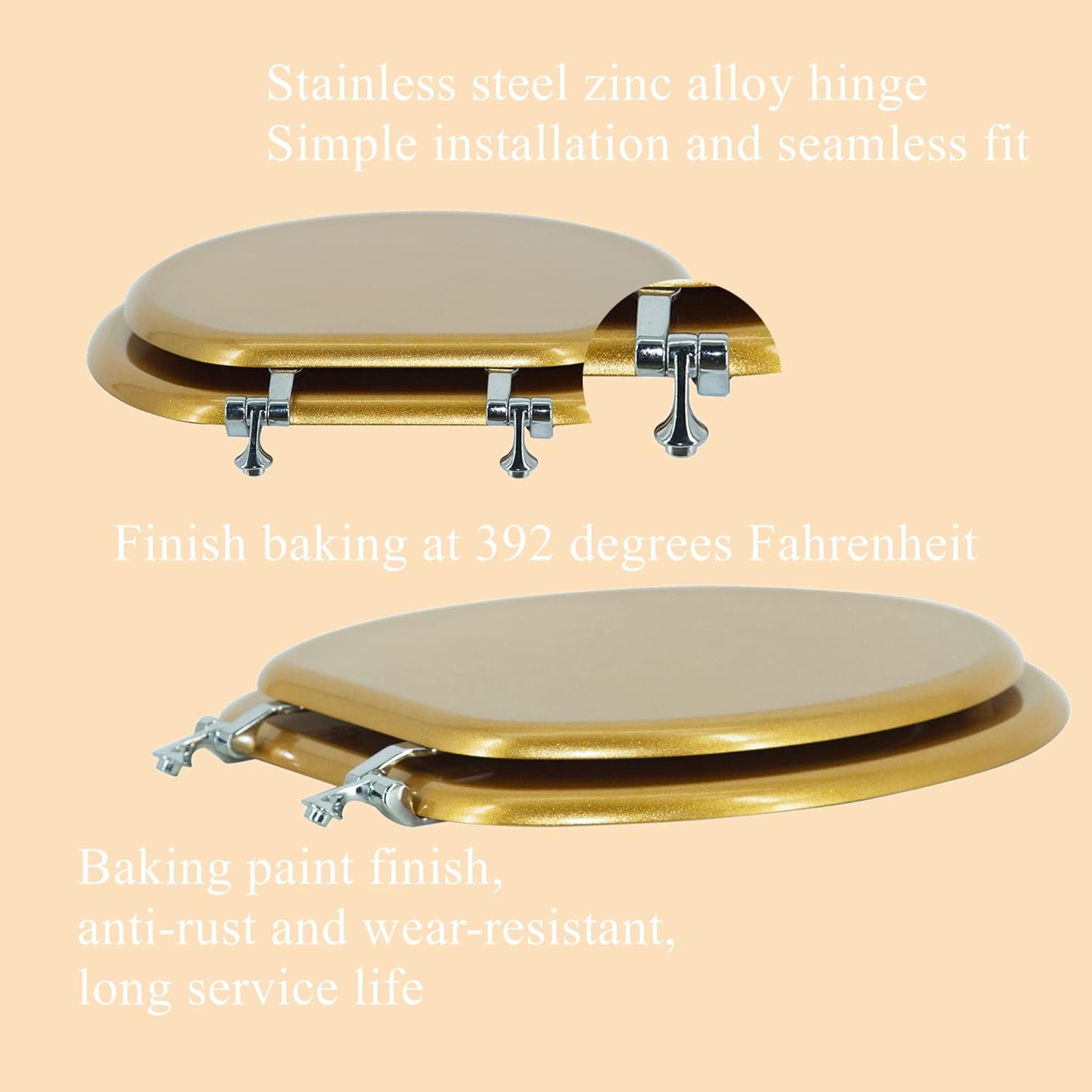 elongated toilet seat wood toilet seat prevent shifting with zinc alloy hinges american standard size toilet seat easy to install also easy to clean(elongated,sparkling classical gold) elongated classical gold