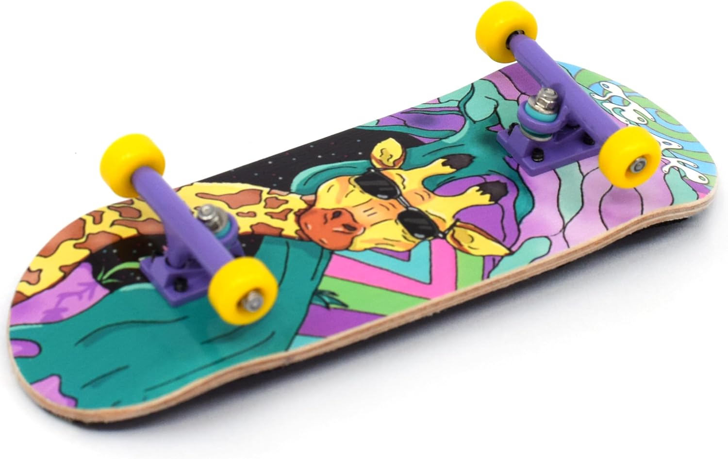 Teak Tuning 32mm Pro Fingerboard Heat Transfer Graphic Complete - Fully Assembled with Pro Level Parts - Pro Shaped Wood Deck (34x97mm), UltraSpin Wheels, Prodigy Trucks - Graffiti Giraffe
