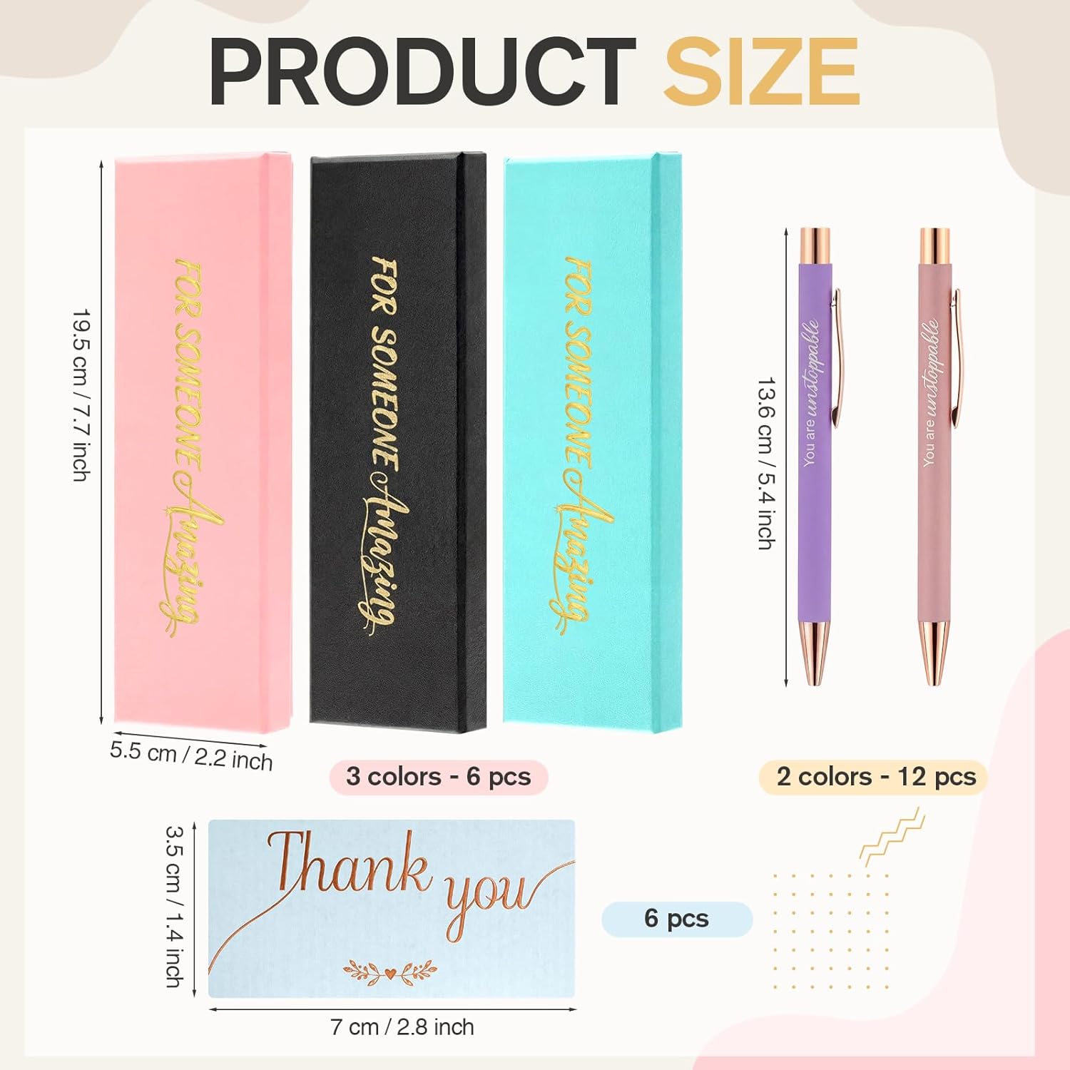 Tenceur 6 Sets Inspirational Thank You Gifts for Women Motivational Pens with Boxes and Cards Black Ink Secretary Day Gift for Administrative Professional Teacher Nurse Office Desk Accessories