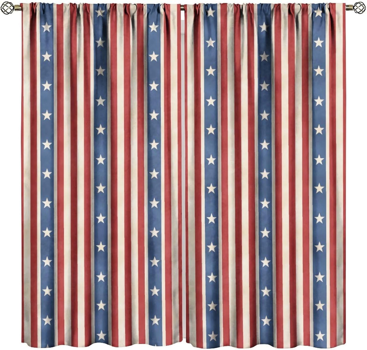 American Flag Stripes Curtains, 4th of July Independence Day Rustic Vintage Stars Stripes Patriotic Rod Pocket Window Treatments for Bedroom Living Room Kitchen, 63" W X 72" L