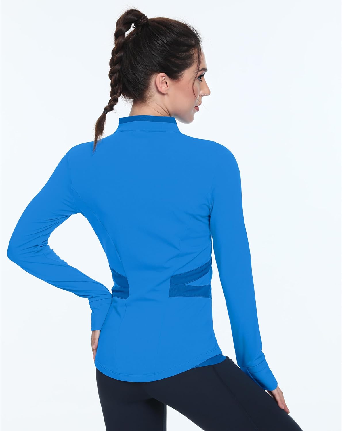 QUEENIEKE Women's Slim Fit Workout Jackets - Zip Up Athletic Running Jacket with Color-blocked Mesh & Thumb Holes - Image 2