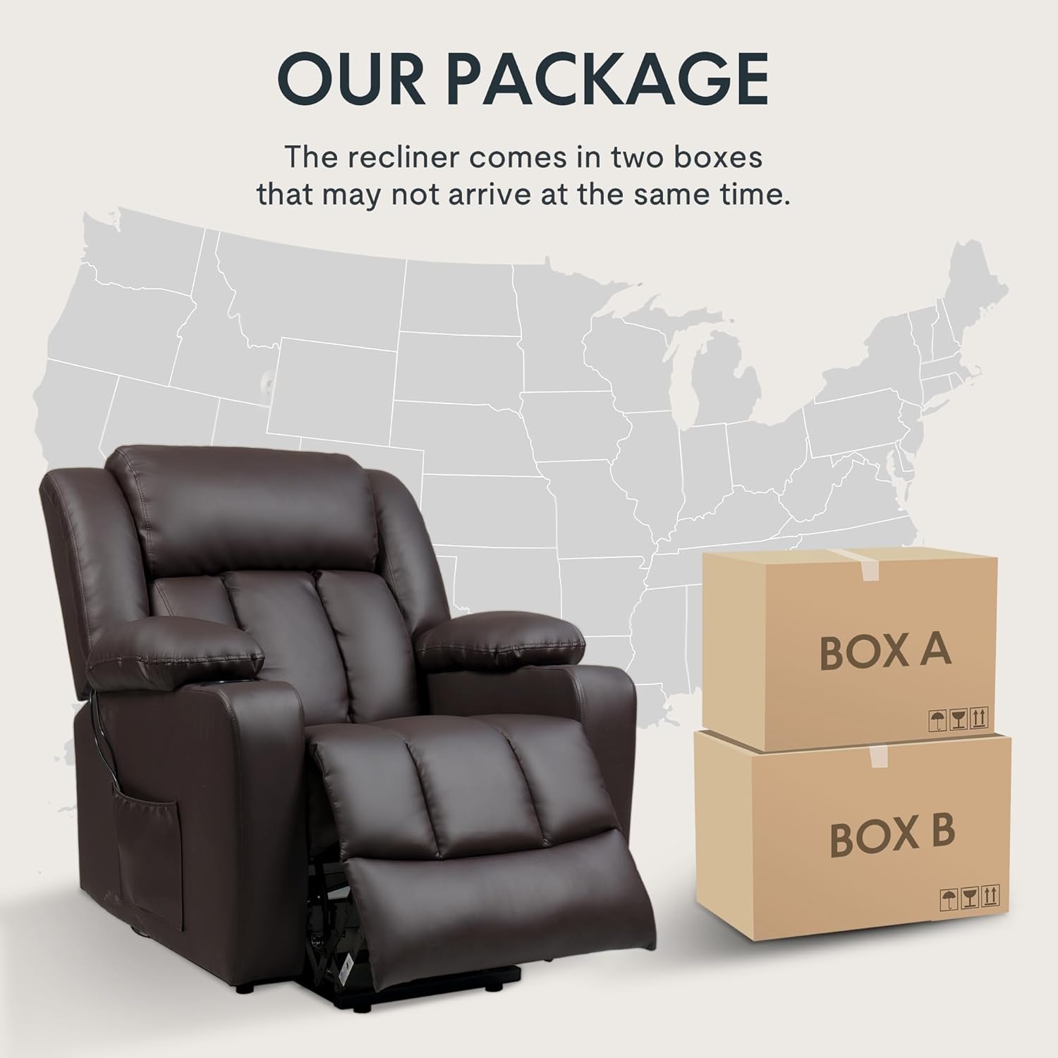 PU Leather Reclining Sofa w/Cup Holders with Massage & Heat Medium Size Brown Electric Lift Chair for Living Room Bedroom Power Lift Recliner Chair for Elderly