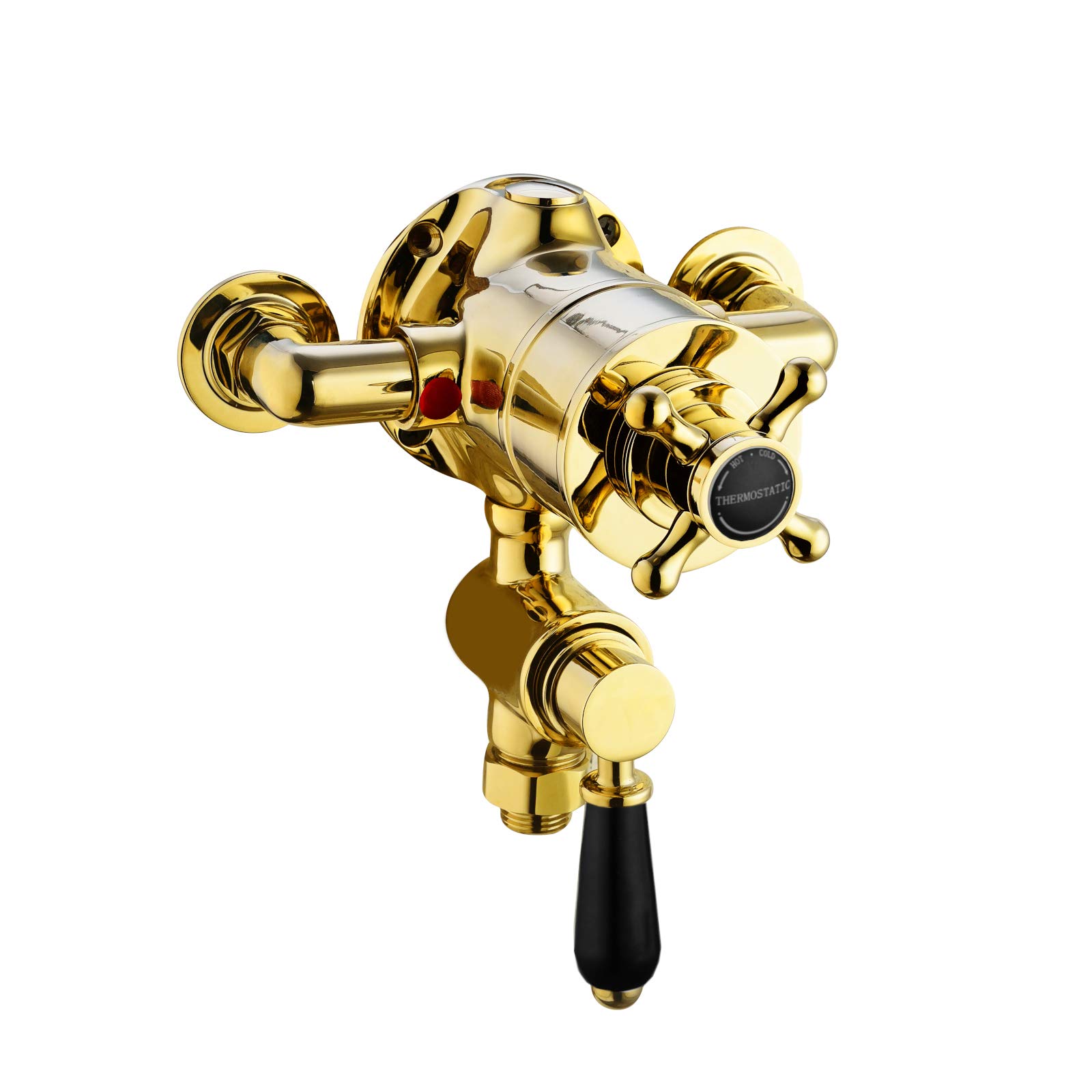 ENKI, Downton, T91, Single Shower Unit Outlet, Twin Thermostatic Shower Valve Outlet, Gold and Black Shower Tap Attachment for Bathroom Showers, Traditional Shower Valve Style