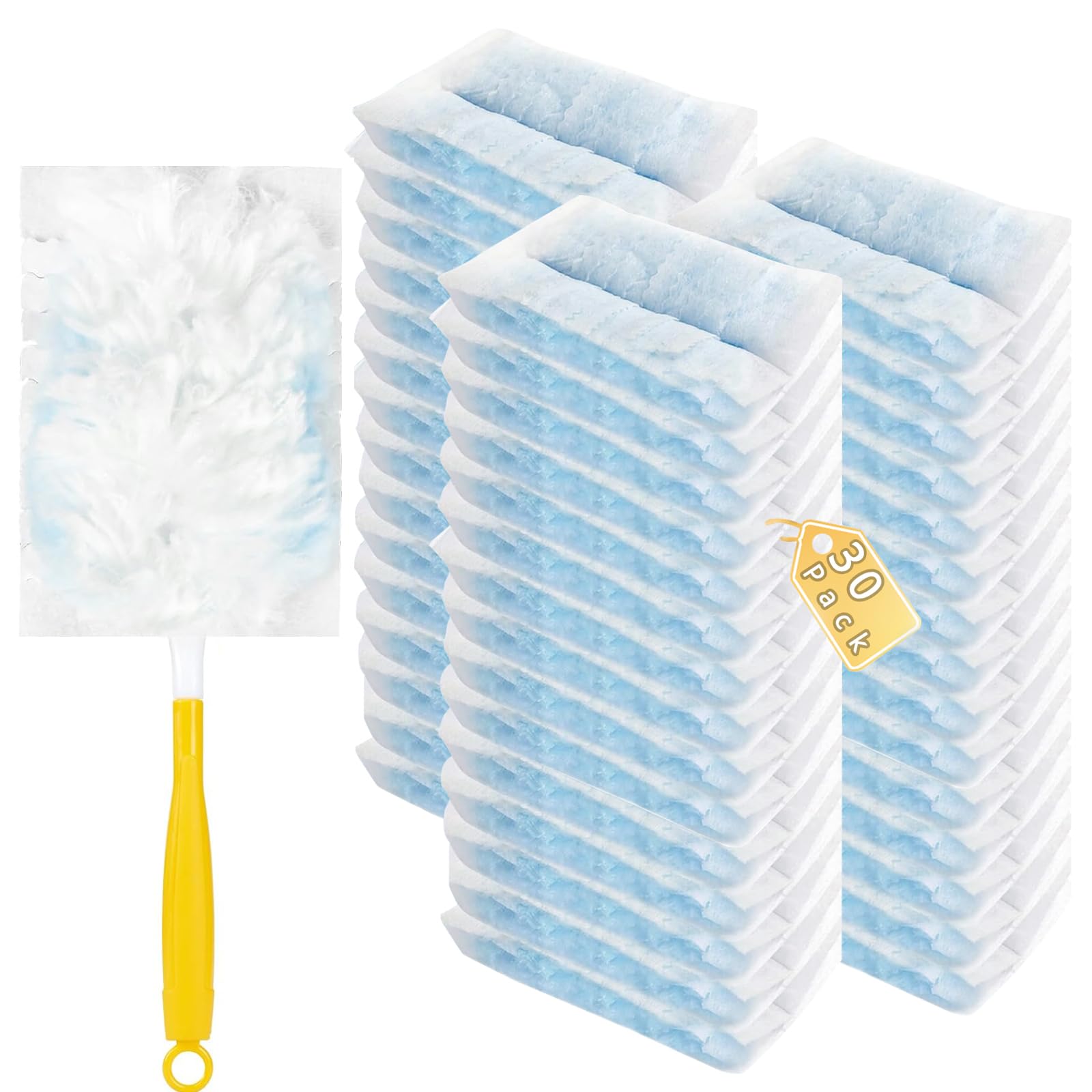 30 Pack Duster Refills Compatible with Swiffer Duster, Heavy Duty Multi Surface Duster Replacement with 1 Extra Handle for Cleaning Furniture, Blinds,