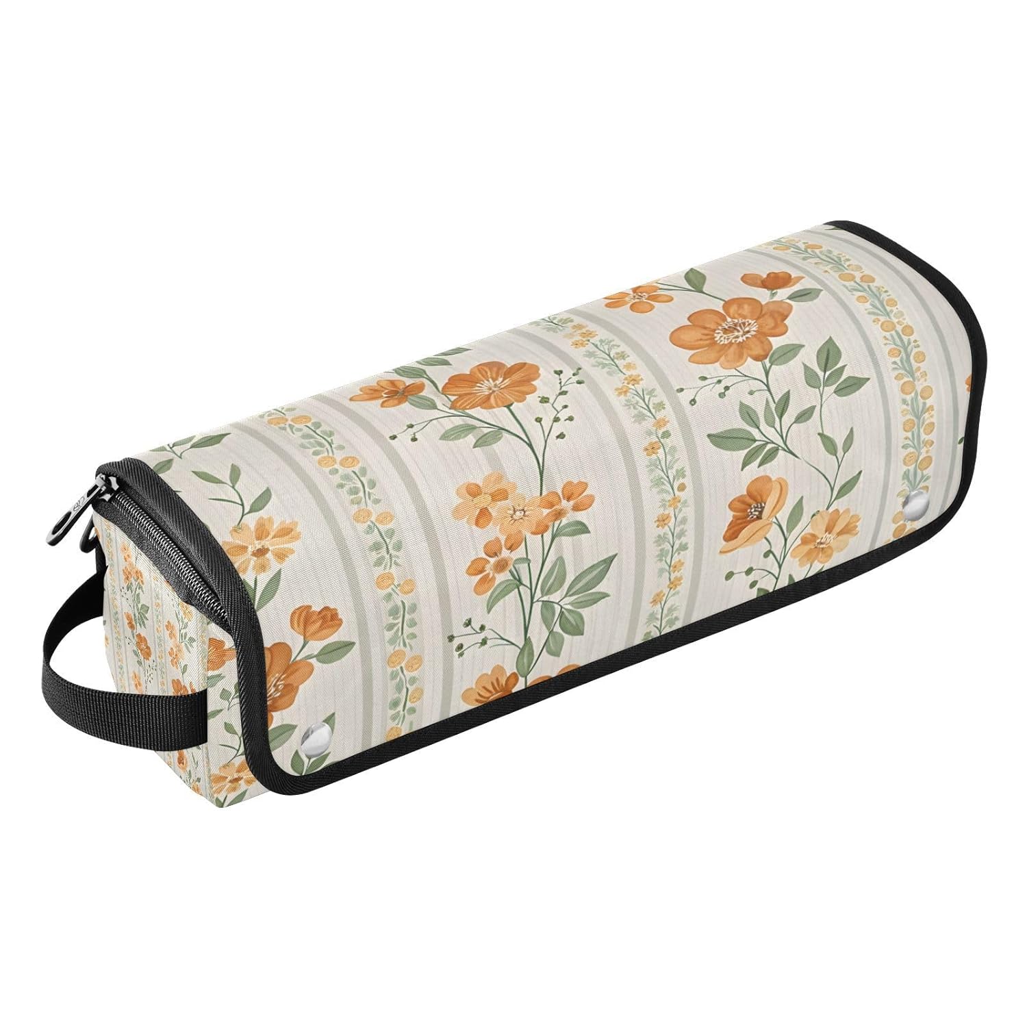 Orange Flowers Hair Tools Travel Bag Portable Hair Accessory Organizer with Heat Resistant Mat 2 in 1 Curling