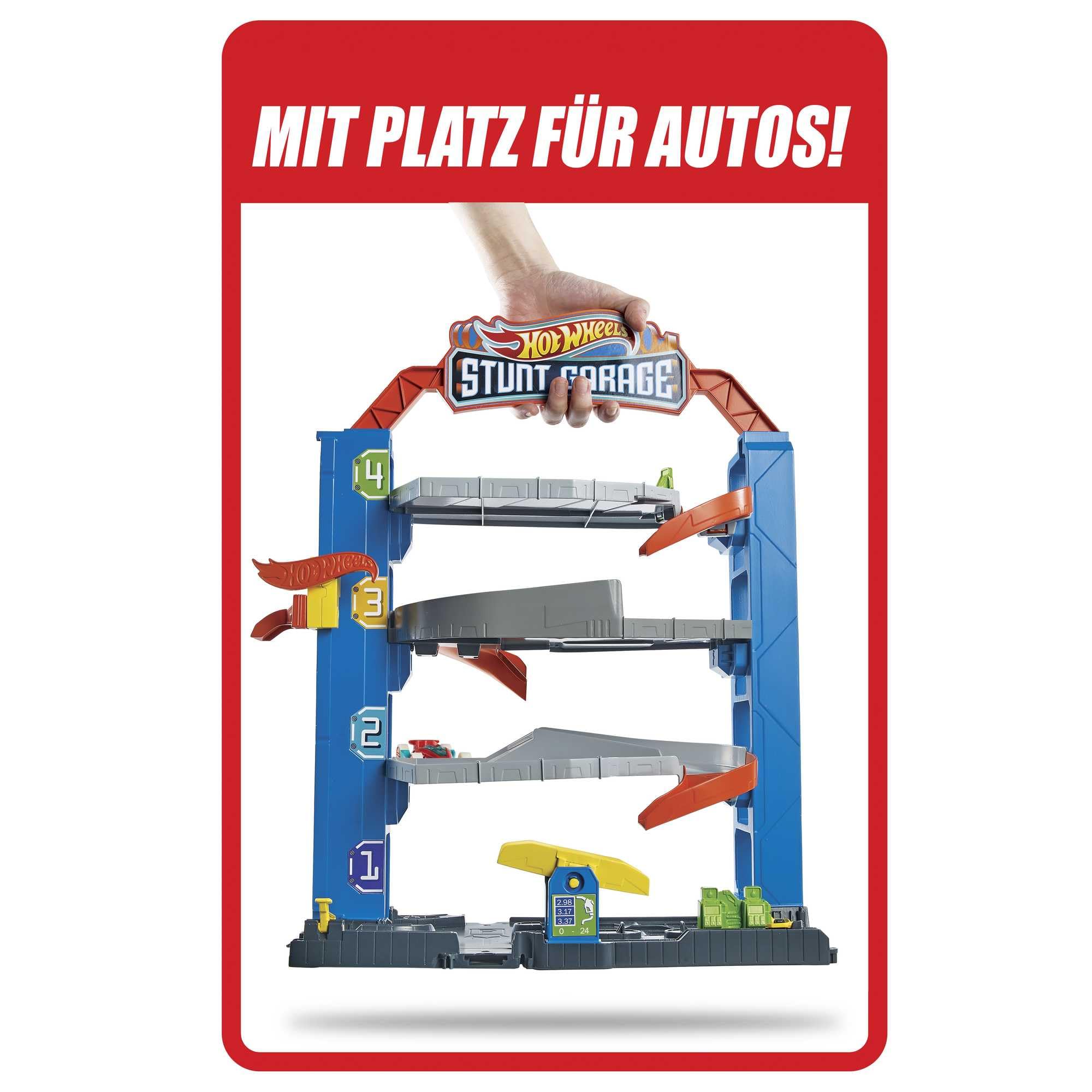 Hot Wheels GNL70 - Hot Wheels City Stunt Garage-Spielset, Geschenk für Kinder von 3 bis 8 Jahren, mit Aufzug zu den oberen Ebenen, lässt Sich mit Anderen Sets verbinden