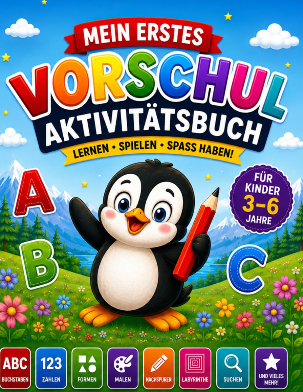 Mein erstes Vorschul Aktivitätsbuch: Lernen, Nachspuren, Zahlen, Formen, Labyrinthe und mehr für Kinder von 3–6 Jahren